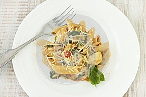 Close Up Gluten Free Penne Pasta Food Dish With Fork