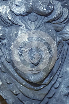 Close up goddess Hera is eldest daughter Kronos and Rei, sister and wife of Zeus. Ancient stone statue. Vertical image