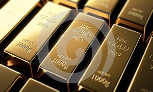 Close up of  three fine gold bars