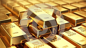 Close-up of gold bars in a currency reserve, without inscriptions