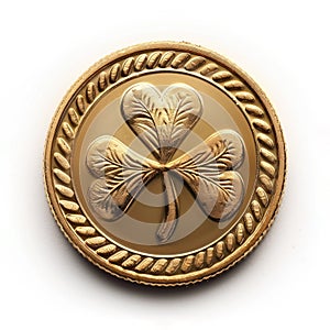 Close-up of a gold coin with a shamrock