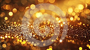 A close up of a gold glittery background with some lights, AI