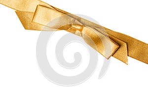 Close up gold ribbon with bow isolated on white background