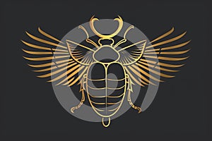 Close-up of a golden bug with wings on a dark black background. Ideal for insect enthusiasts or nature-themed designs photo