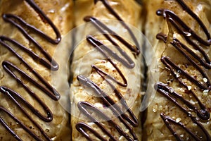 Close-up of golden chocolate baklava