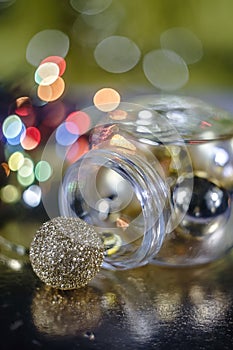 Close up of golden Christmas ball on golden background