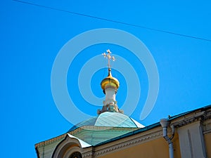 Close-up of the golden domes of the church. Religion, Christianity