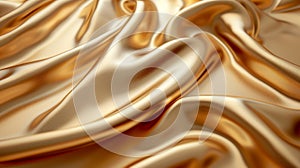 A close up of a golden silk fabric with some folds, AI