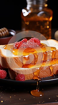 Close up golden toast adorned with luscious homemade jam a delightful morning indulgence