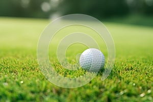 Close up golf ball blurred green grass hobby lawn leisure nature play recreation tee sport white field activity club