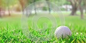 close up golf ball on fairway after tee- off