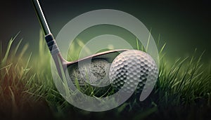 Close-up of golf ball with golf club before tee off