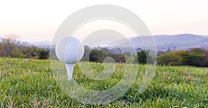 Close up golf ball in golf course banner design