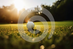 Close-up of a golf ball on the green created with generative AI technology