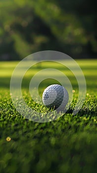 Close-up of a golf ball on lush green grass