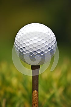 A close-up of a golf ball on the tee AI generated