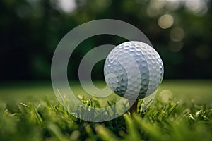 A close-up of a golf ball on the tee AI generated