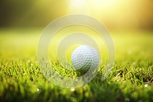 Close-up Golf Ball on Tee with Serene Green Bokeh Background, Perfect Shot on the Golf Course