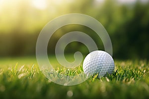 Close-up Golf Ball on Tee with Serene Green Bokeh Background, Perfect Shot on the Golf Course