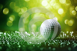 Close-up Golf Ball on Tee with Serene Green Bokeh Background, Perfect Shot on the Golf Course