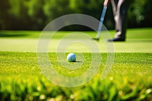 close up of a golf club making contact with a ball