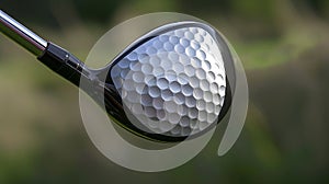 A close up of a golf club with white and black balls, AI