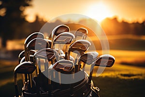 Close-up of golf gear on sunlit fairway