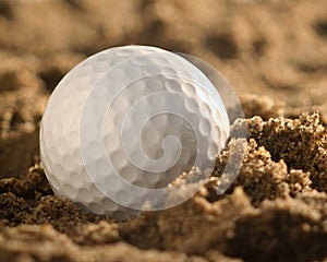 Close-up of golfball in sand