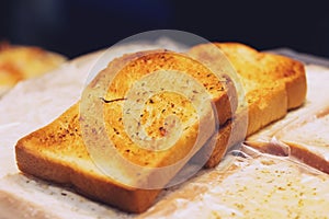 Close up of Good Morning Crusty Bread Toast Slice
