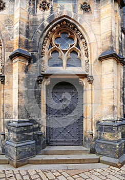 Close up of Gothic sytle architecture at St. Vitus Cathedral, Prague, Czech Republic
