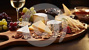 Close-up gourmet cheese wine pairing photo