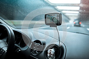 Close-up of gps navigation system In old car