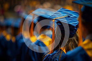 Close-up of graduation cap and tassel, focused on academic achievements.