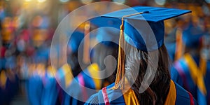 Close-up of graduation cap and tassel, focused on academic achievements. Graduation time in educational institutions.