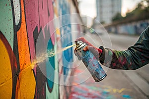 close-up Graffity painter hand - generated by ai