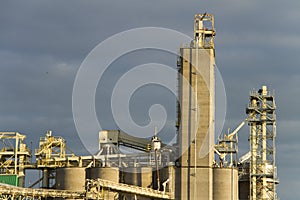 Close up of grain bin tower, agricultural equipment