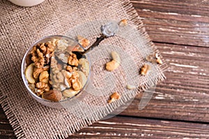 Close up of granola with nut mix