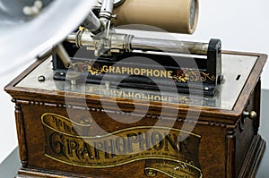 A close up of a graphophone