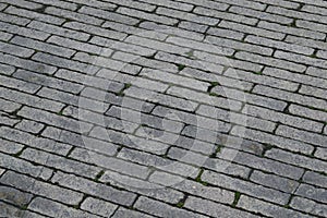 Close up of a gray brick road with continuity photo