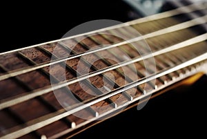 Close up of a green bass guitar