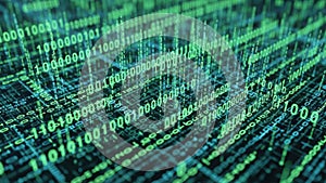 A close-up of green binary code on a computer screen