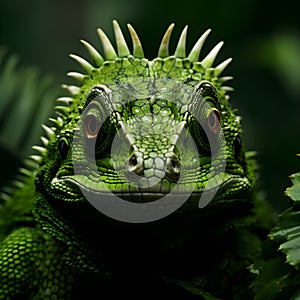 Close-Up Green Chameleon Texture - Front View Macro Zoom like National Geographic. Generative Ai illustration