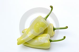 Close up green chili pepper on white background isolated