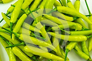 Close up green chilli pepper slice isolated on white background