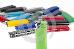 Close-up of green cigarette lighter