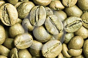 Close-up of green coffee beans.