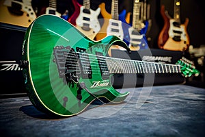 Close up of green electric guitar ,generative AI