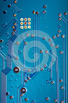 Close-up of electronic circuit board with microcircuits and components