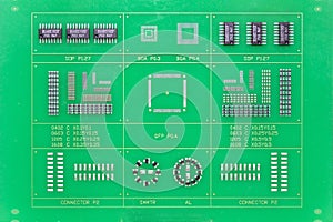 Close up green electronic printed circuit board pcb for computer or equipment