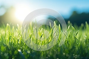 Close-up Green grass on a meadow in sunlight